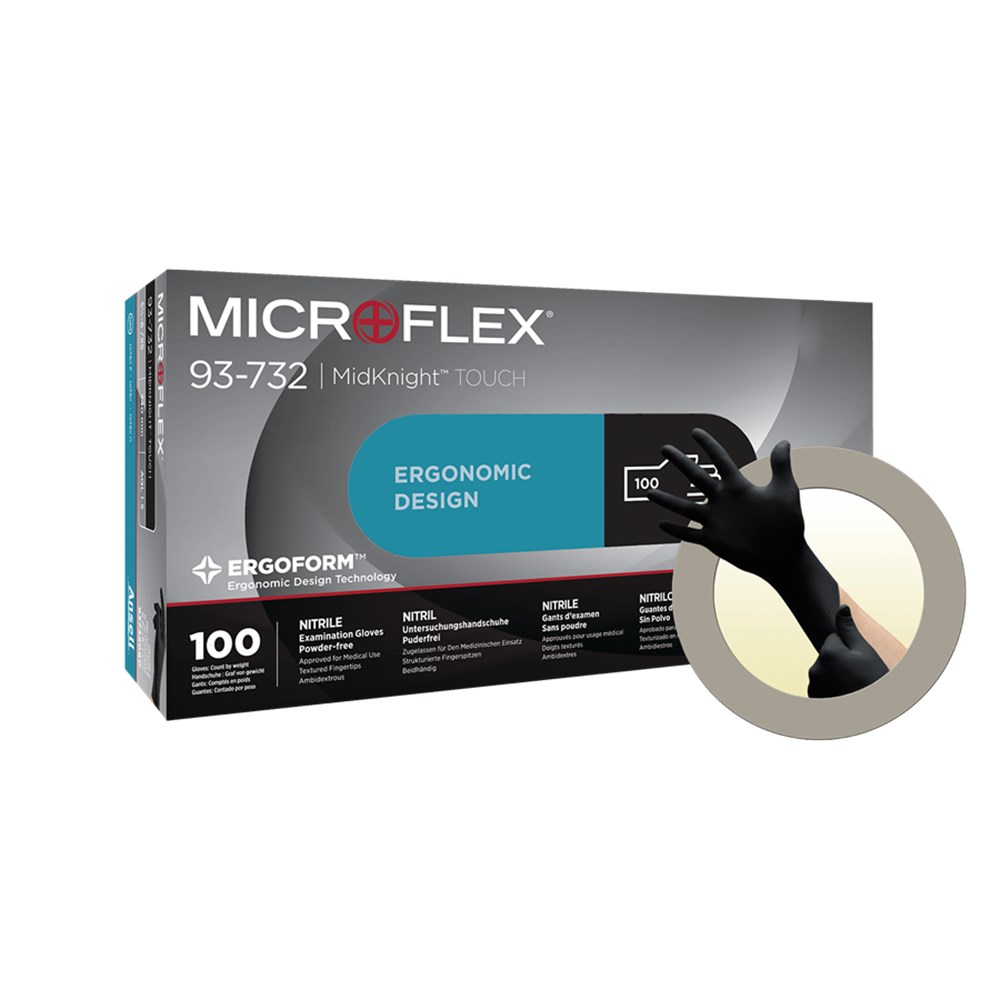 Ansell MICROFLEX MidKnight TOUCH Black Nitrile Gloves L x100