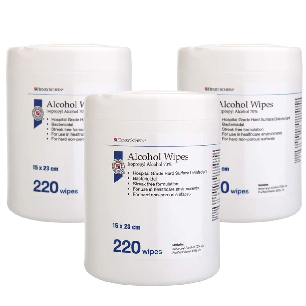HS5722624KIT HS Alcohol Wipes Hospital Grade IPA 70 v/v 220 Tub x 3